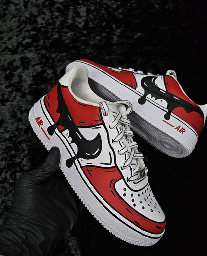 Custom Red Cartoon Drip Air Force 1, Custom Drip Air Force 1, Custom Red Air Force 1, Custom Cartoon Air Force 1, All Sizes Available