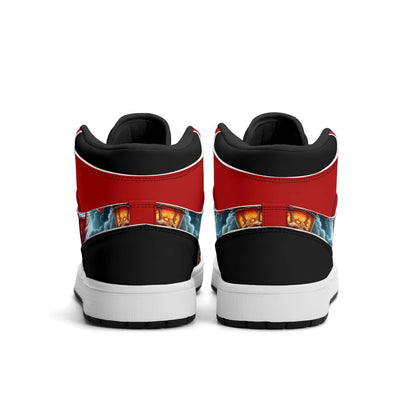 Scary Clown Halloween Shoes for Men & Women, Horror High Top Sneakers, Red Black Creepy Clown Kicks, Haunted House Gift, Spooky Season Shoes