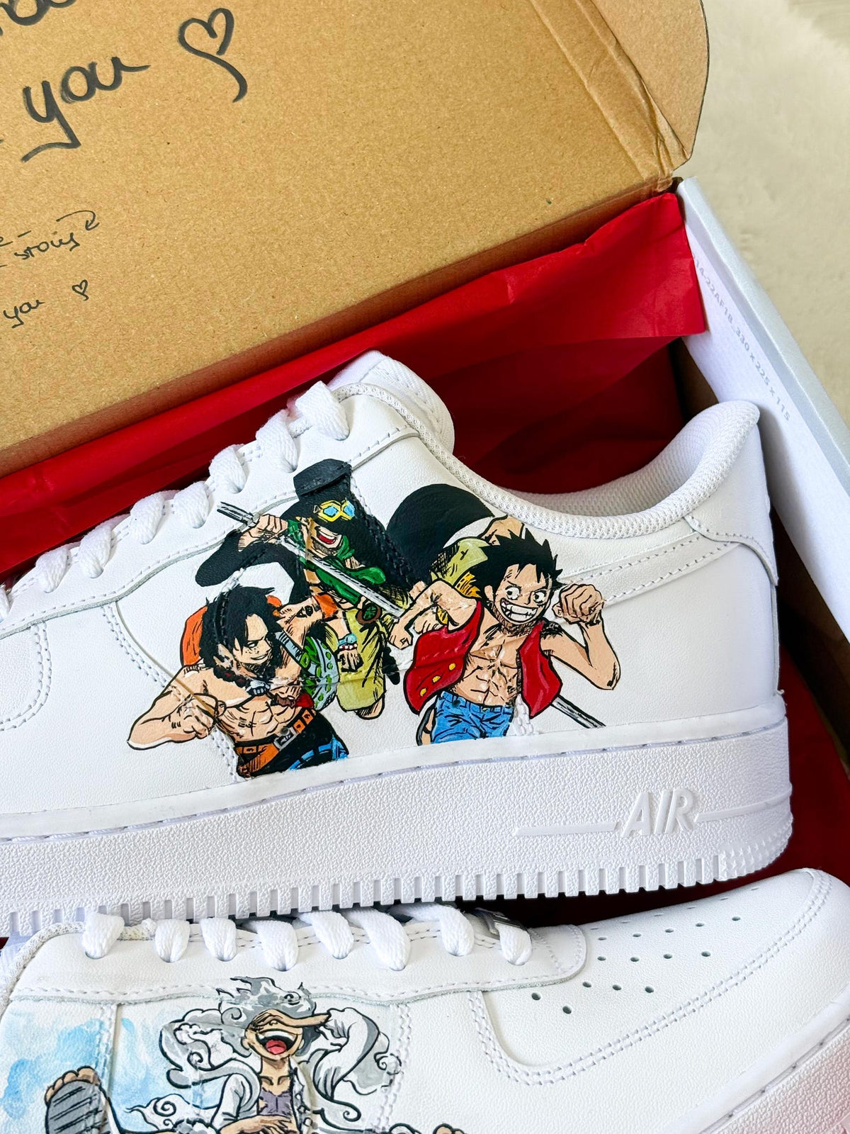 One Piece Air Force 1 - Hand Painted Luffy, Zoro and Ace Nike Sneakers