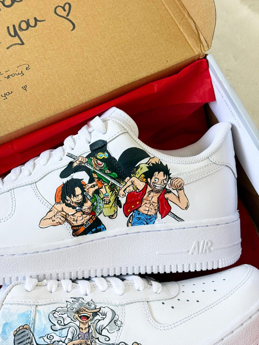 One Piece Air Force 1 - Hand Painted Luffy, Zoro and Ace Nike Sneakers