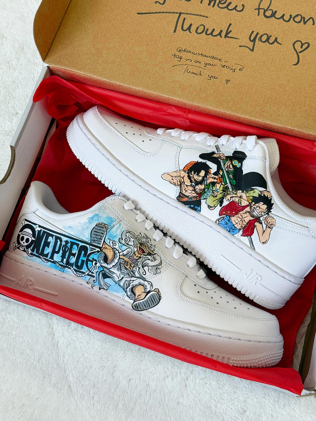 One Piece Air Force 1 - Hand Painted Luffy, Zoro and Ace Nike Sneakers