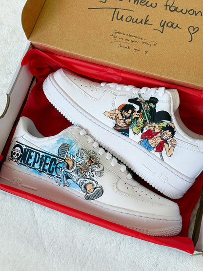 One Piece Air Force 1 - Hand Painted Luffy, Zoro and Ace Nike Sneakers