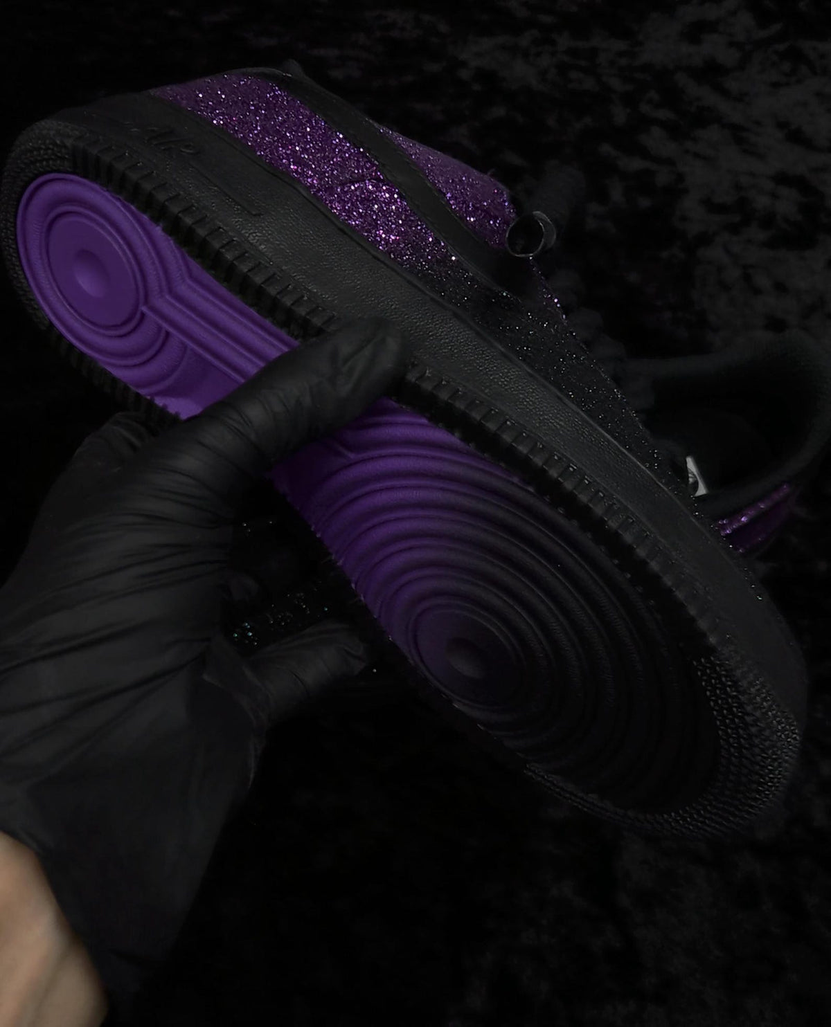 Custom Black/Purple Glitter Air Force 1, Custom Air Force 1, Custom Glitter Air Force 1, Custom Bling Air Force 1, All Sizes Available
