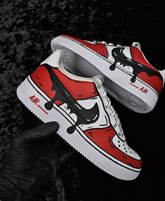 Custom Red Cartoon Drip Air Force 1, Custom Drip Air Force 1, Custom Red Air Force 1, Custom Cartoon Air Force 1, All Sizes Available
