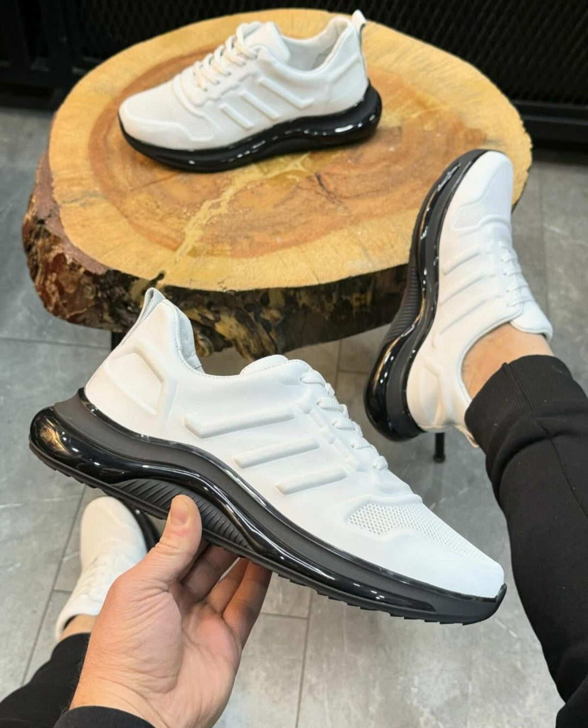 Handmade White Leather Sneakers, Mens Black Sole Shoes, Orthopedic Casual Walking Sneakers, Contrast Modern Low Tops