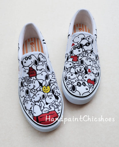 Hand-Painted Cartoon Dog Vans Slip-Ons: Custom Doodle Shoes