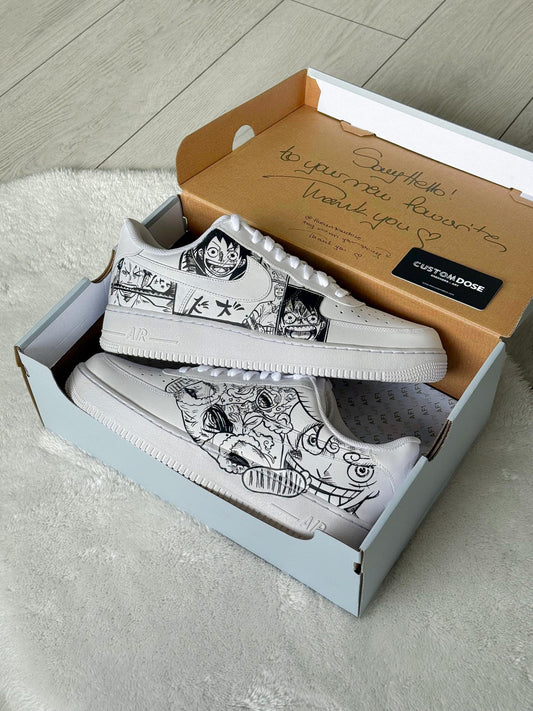 One Piece Manga Air Force 1 - Hand Painted Luffy & Zoro Nike Sneakers