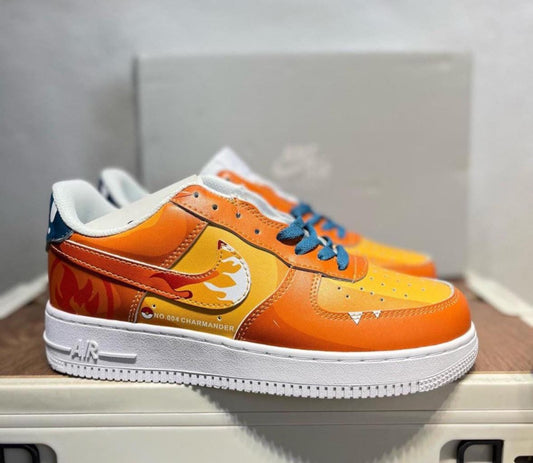 Custom designed, handcrafted Air Force 1 fire sneakers