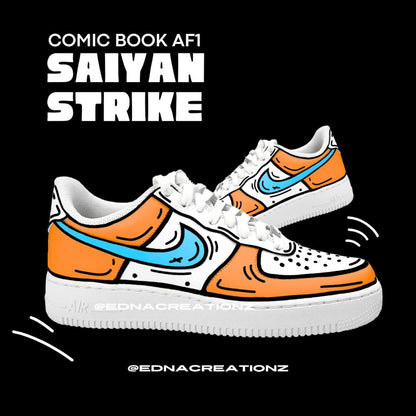 Comic Book Cartoon Line Handpainted Custom Nike Airforce 1 Sneaker Orange Dragon Ball Colour with Personalized Name Best Gift for Him
