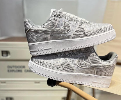 Custom handcrafted silver glitter Air Force 1 sneakers