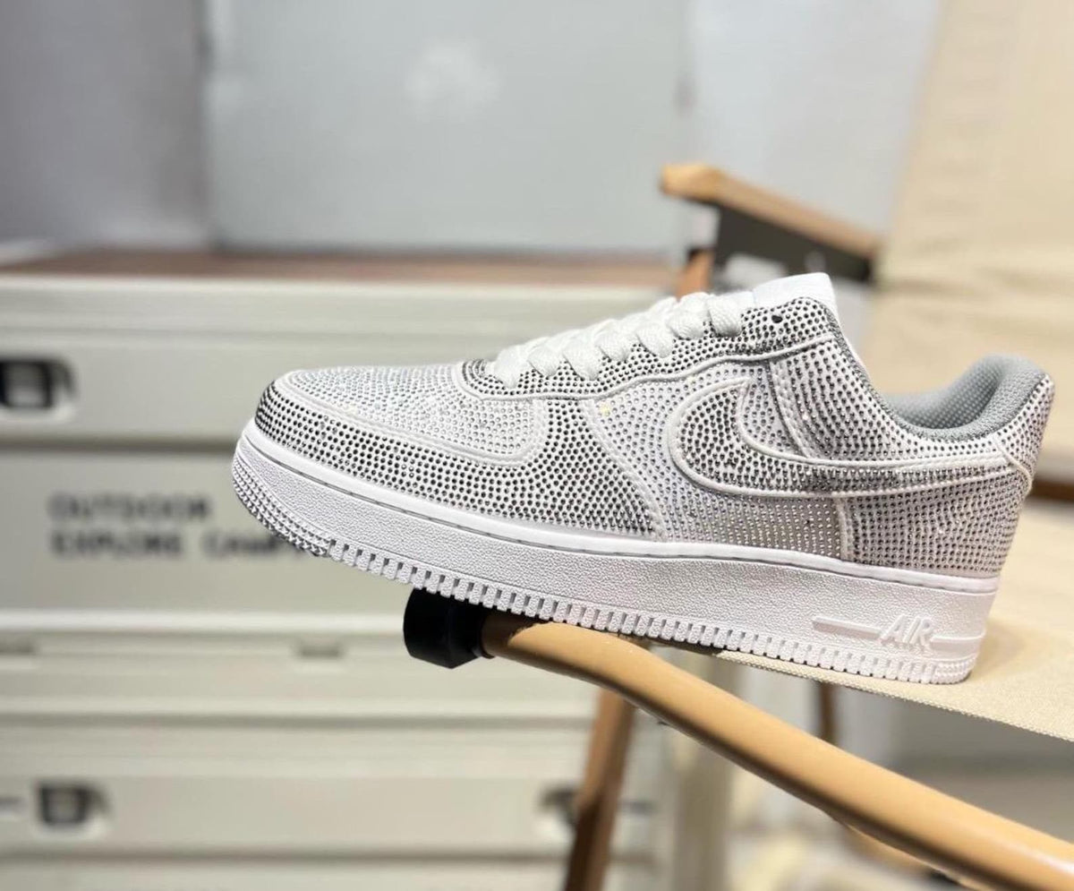 Custom handcrafted silver glitter Air Force 1 sneakers