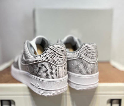 Custom handcrafted silver glitter Air Force 1 sneakers