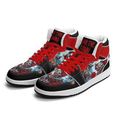Scary Clown Halloween Shoes for Men & Women, Horror High Top Sneakers, Red Black Creepy Clown Kicks, Haunted House Gift, Spooky Season Shoes