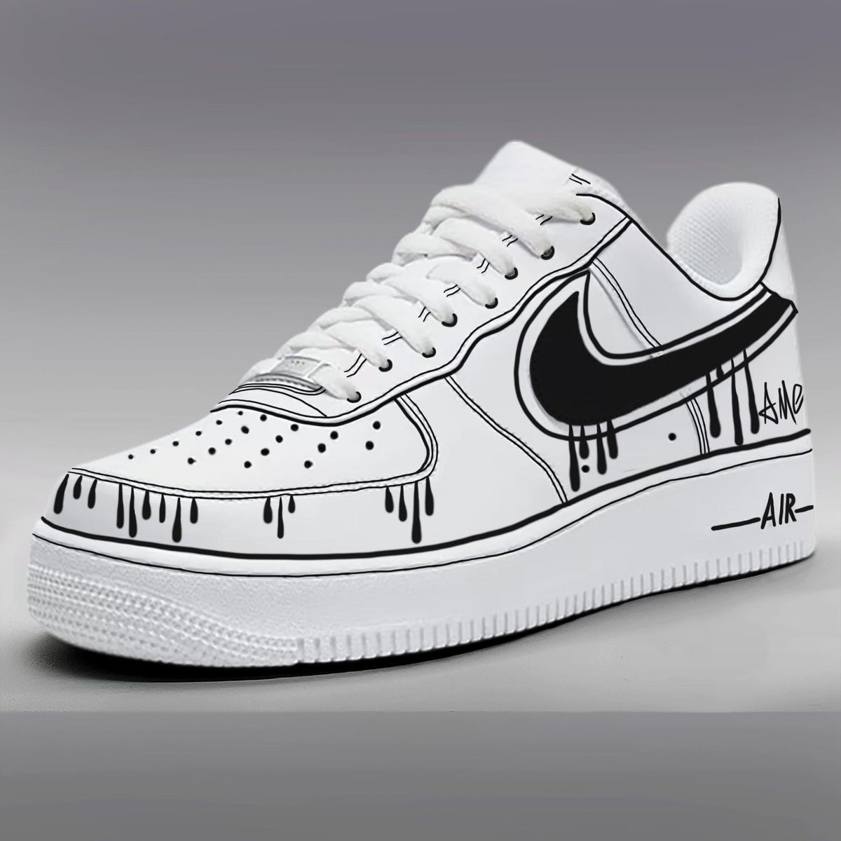 Custom Air Force 1 & Hand-Painted Af1 Shoes - Black White Drip On White Leather, Customized Sneakers, DIY Gift for Sneaker Lovers,Airforce1