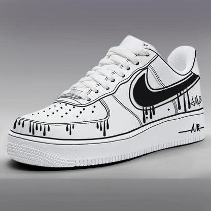 Custom Air Force 1 & Hand-Painted Af1 Shoes - Black White Drip On White Leather, Customized Sneakers, DIY Gift for Sneaker Lovers,Airforce1