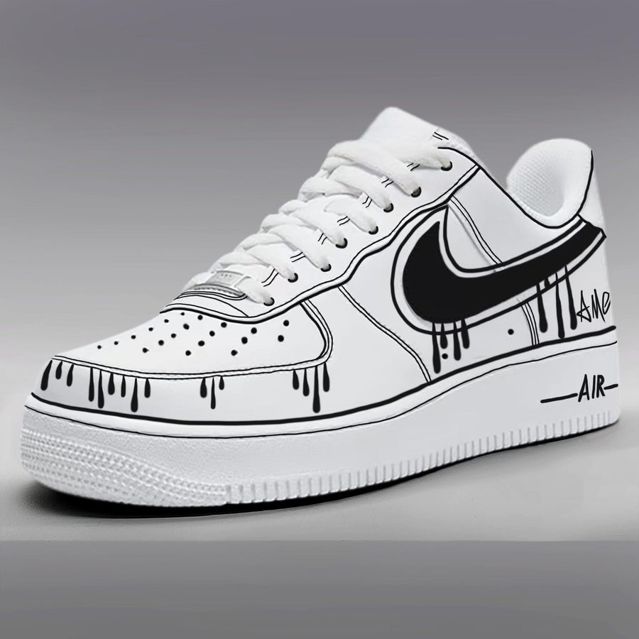 Custom Air Force 1 & Hand-Painted Af1 Shoes - Black White Drip On White Leather, Customized Sneakers, DIY Gift for Sneaker Lovers,Airforce1