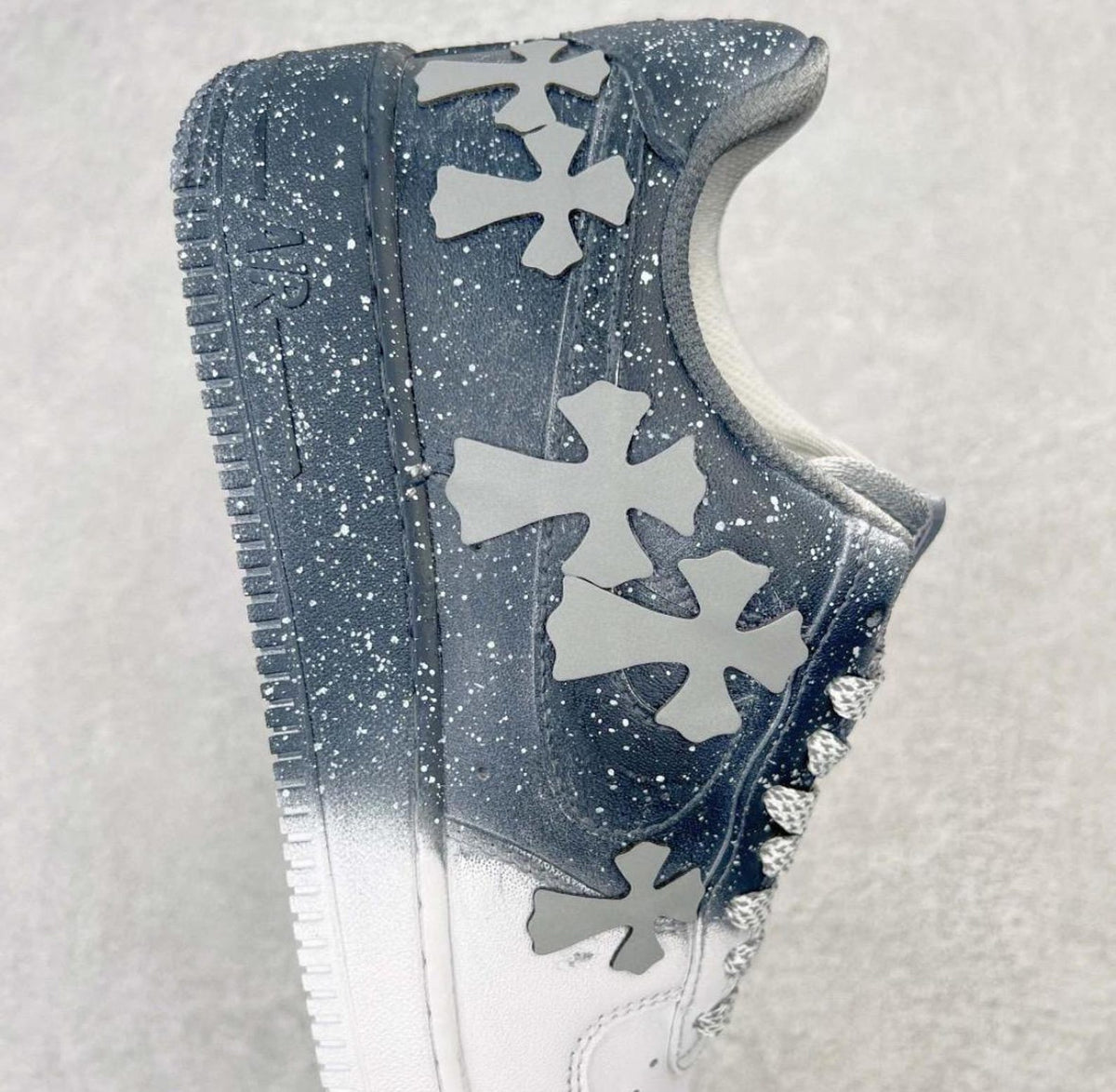 Air Force 1 sneakers with custom crosses, handmade