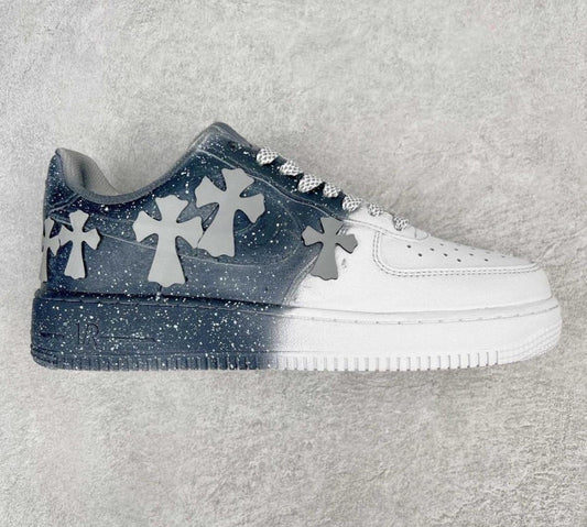 Air Force 1 sneakers with custom crosses, handmade