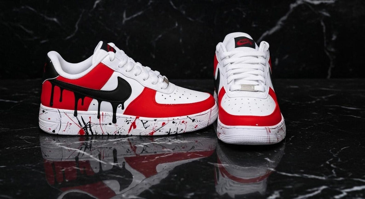Hand-Painted Custom Air Force 1 Sneakers | Red Drip Design l Birthday Gift for Him | Abstract Drip Art Shoes | Unique Gift Him