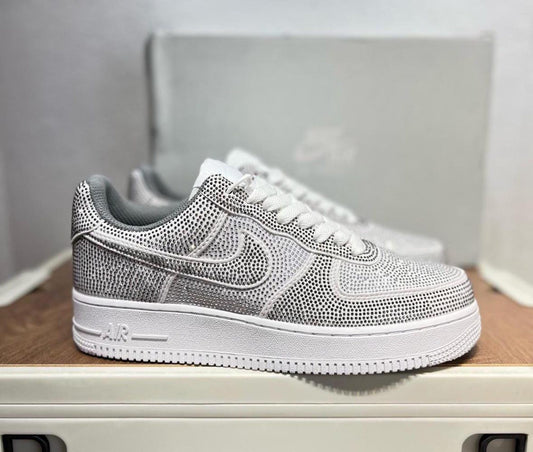 Custom handcrafted silver glitter Air Force 1 sneakers