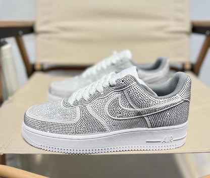 Custom handcrafted silver glitter Air Force 1 sneakers