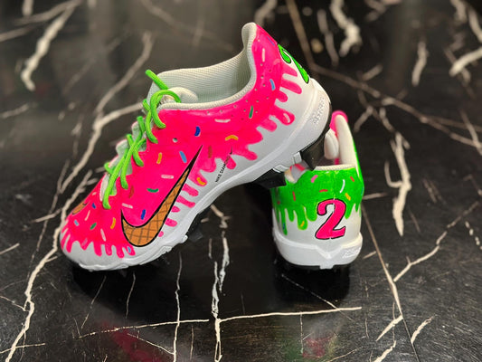 Custom Hand-Painted Softball Cleats | Neon Drip Design