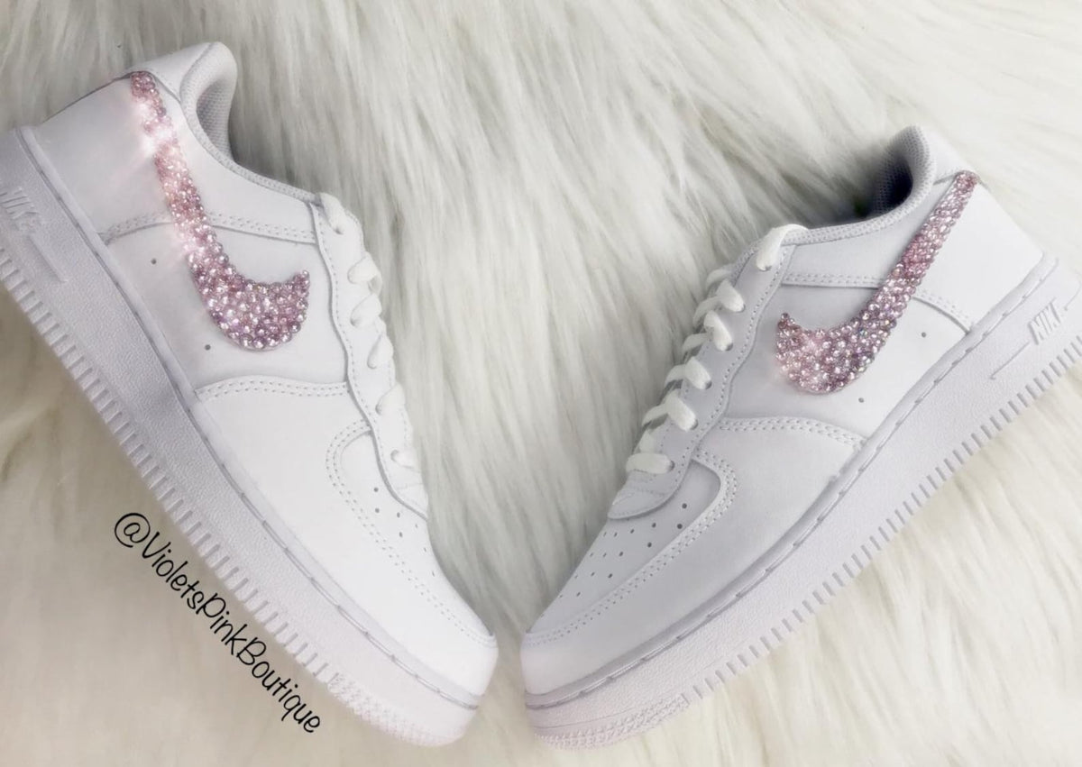 Women's Custom Pink Swarovski Nike Air Force One - Girls Bedazzled Nike Shoes- Pink Diamond Nike Sneakers