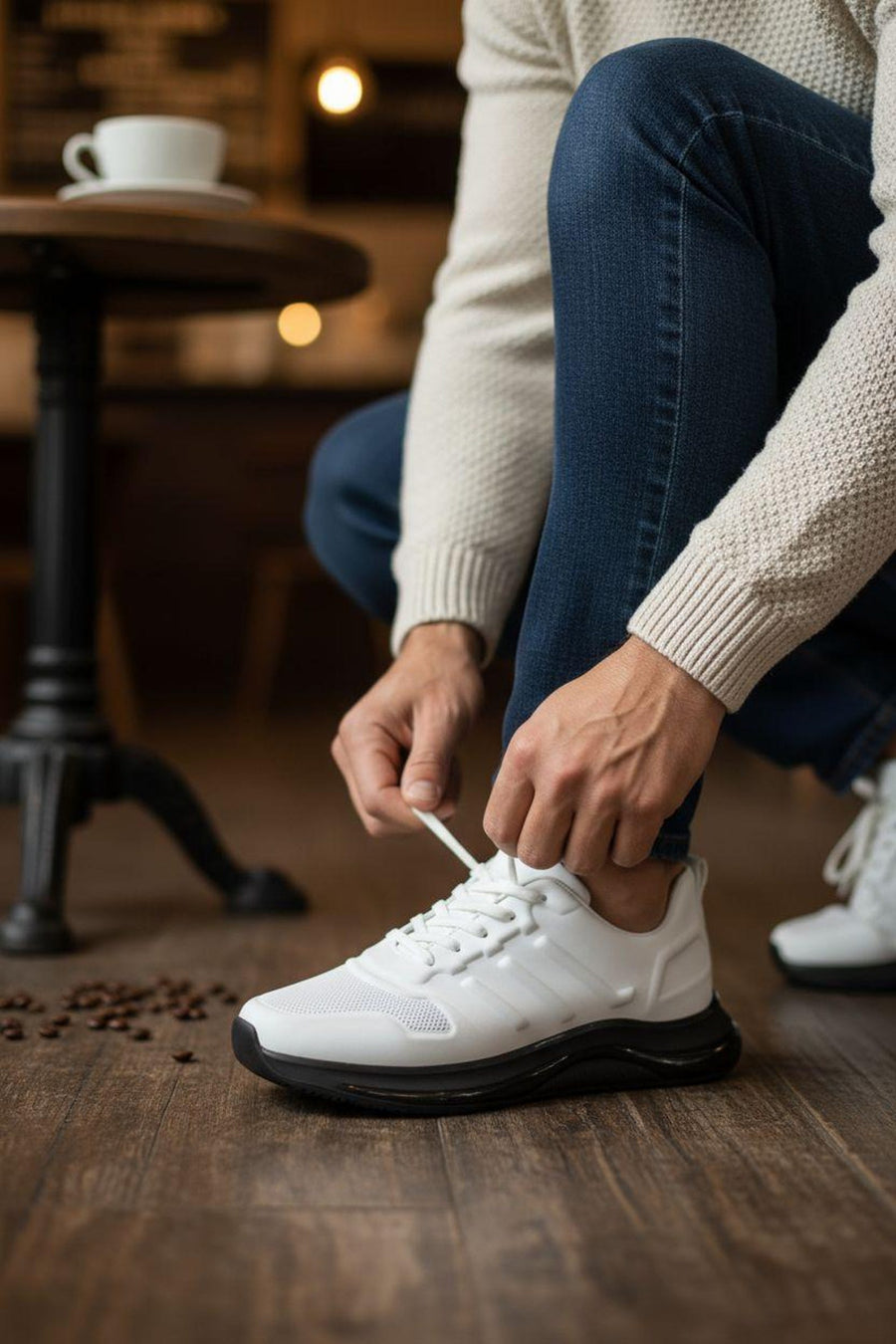Handmade White Leather Sneakers, Mens Black Sole Shoes, Orthopedic Casual Walking Sneakers, Contrast Modern Low Tops