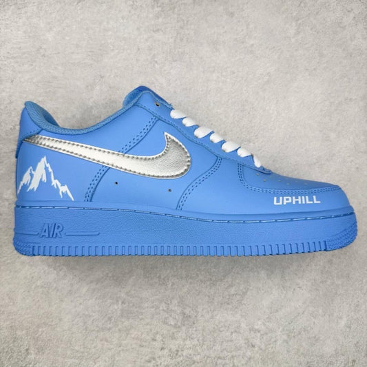 Custom, handcrafted blue Air Force 1 sneakers