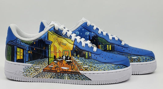 Van Gogh Café Terrace Hand-Painted Custom Air Force 1 Sneakers l Art Teacher Gift | Museum Gift | Unique Graduation Gift