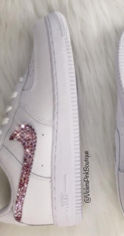 Women's Custom Pink Swarovski Nike Air Force One - Girls Bedazzled Nike Shoes- Pink Diamond Nike Sneakers