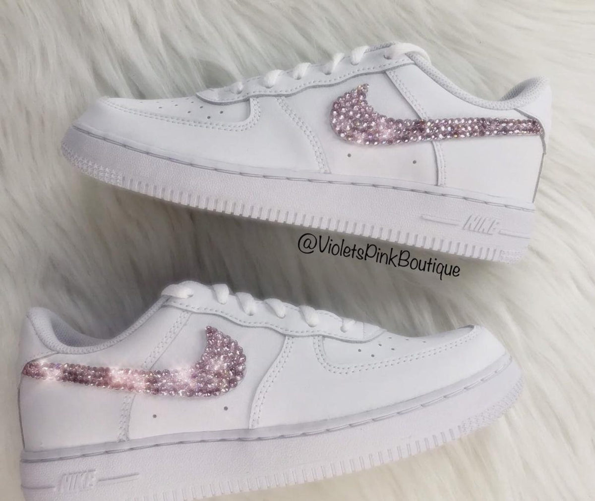 Women's Custom Pink Swarovski Nike Air Force One - Girls Bedazzled Nike Shoes- Pink Diamond Nike Sneakers