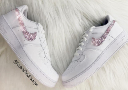 Women's Custom Pink Swarovski Nike Air Force One - Girls Bedazzled Nike Shoes- Pink Diamond Nike Sneakers