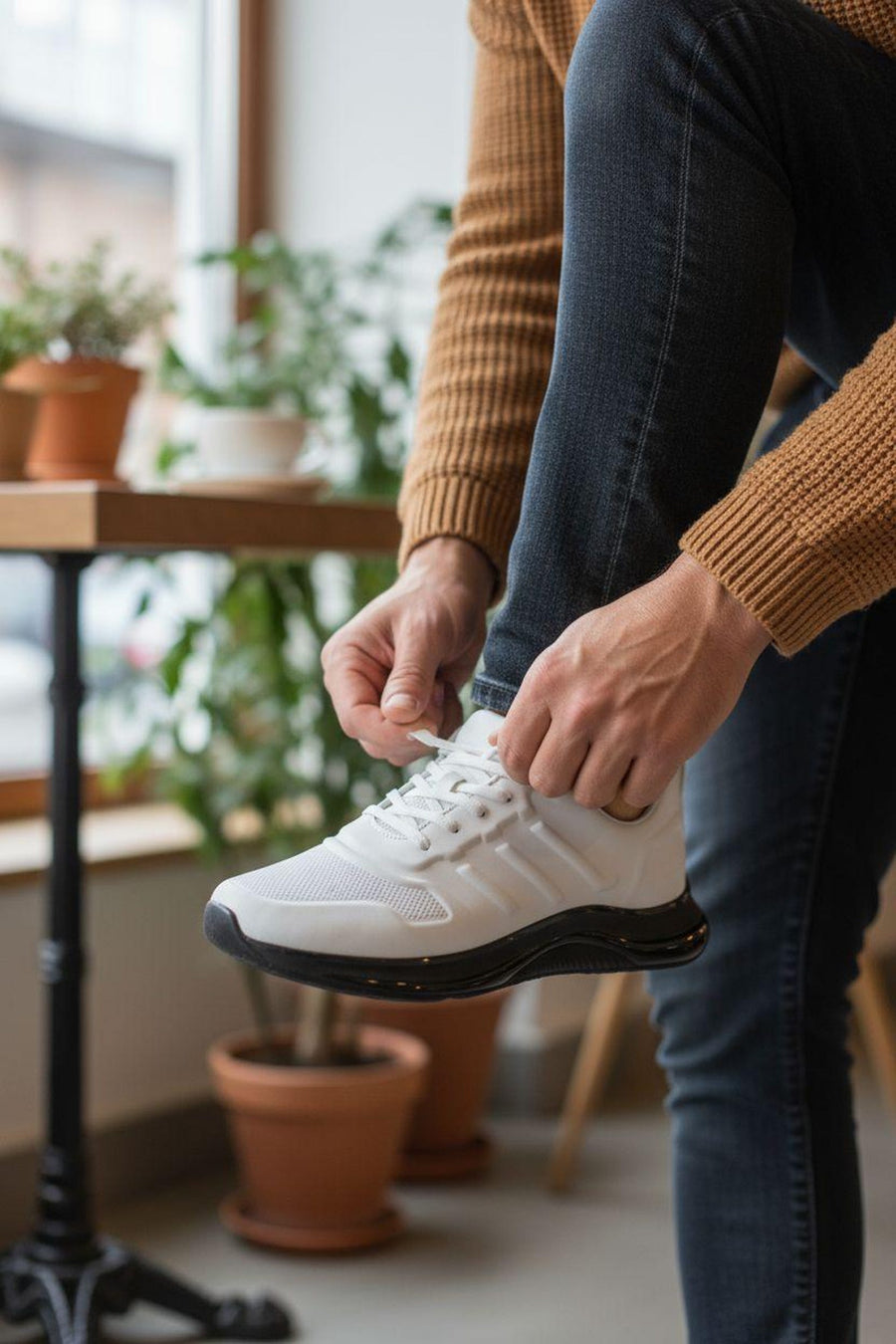 Handmade White Leather Sneakers, Mens Black Sole Shoes, Orthopedic Casual Walking Sneakers, Contrast Modern Low Tops