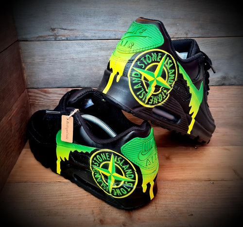 Custom Painted Air Max 90/Sneakers/Shoes/Kicks/Premium/Personalised/S Island (Green/Yellow/Black)