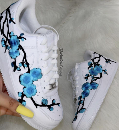 Nike Air Force Custom Cherry Blossom Embroidered Shoes Women's White Sneakers