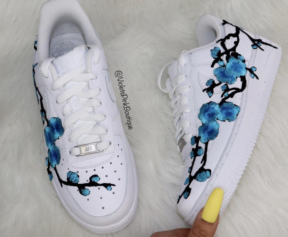 Nike Air Force Custom Cherry Blossom Embroidered Shoes Women's White Sneakers