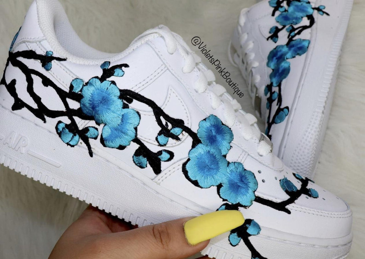 Nike Air Force Custom Cherry Blossom Embroidered Shoes Women's White Sneakers