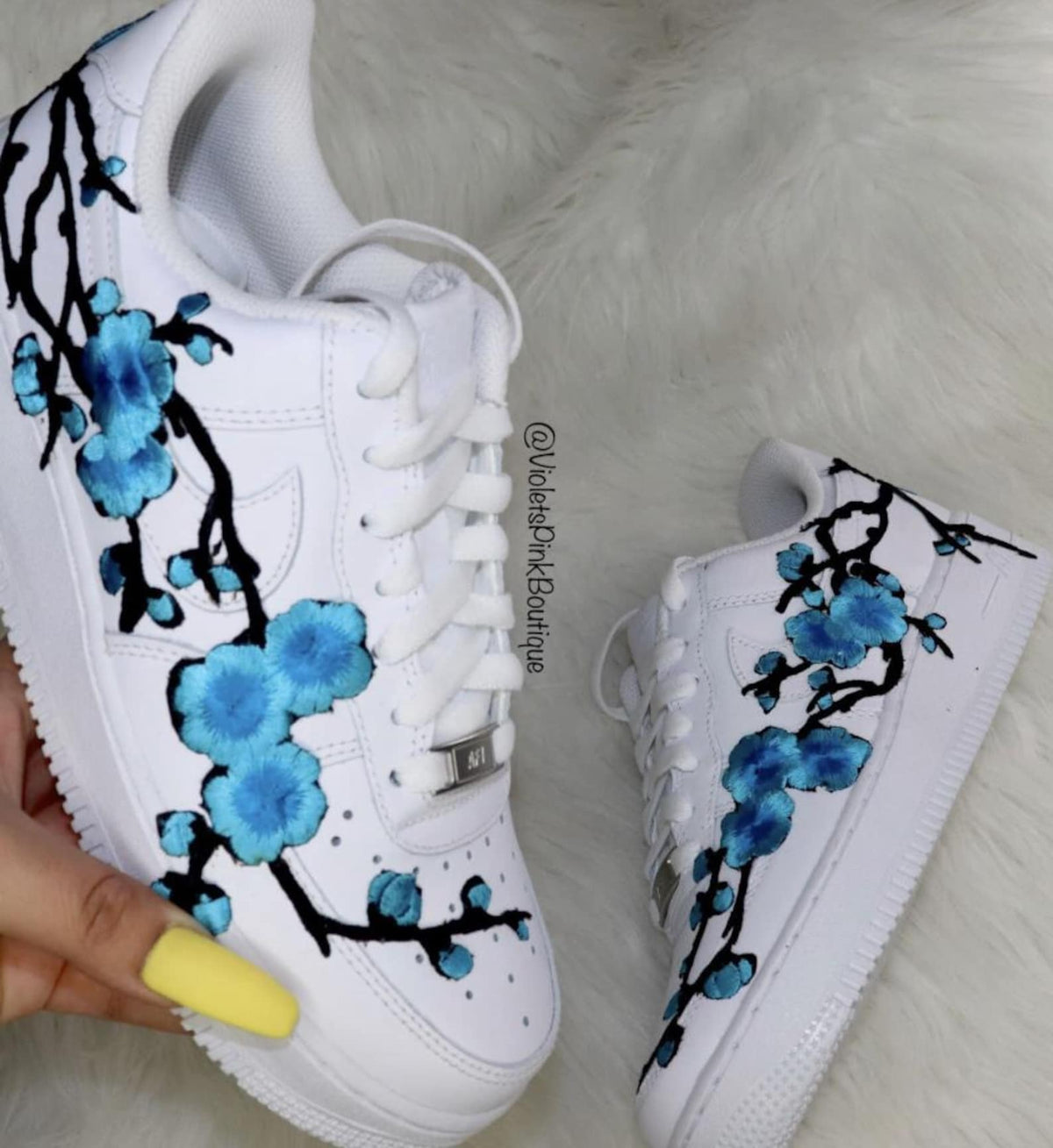 Nike Air Force Custom Cherry Blossom Embroidered Shoes Women's White Sneakers