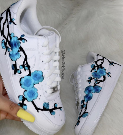 Nike Air Force Custom Cherry Blossom Embroidered Shoes Women's White Sneakers