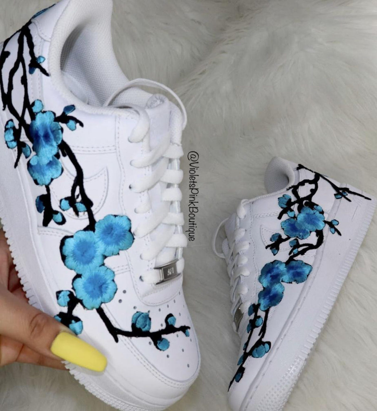 Nike Air Force Custom Cherry Blossom Embroidered Shoes Women's White Sneakers