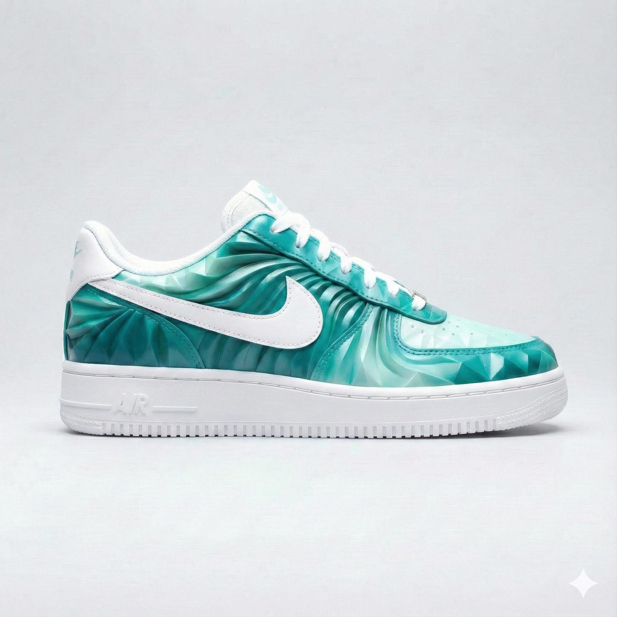 Custom Hand-Painted Nike Air Force 1 Shoes | Teal Geometric Waves | 3D Textured AF1 Sneakers | Futuristic Streetwear