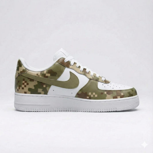 Custom Hand-Painted Nike Air Force 1 Shoes | Pixel Camo Sneakers | Unique Streetwear Footwear