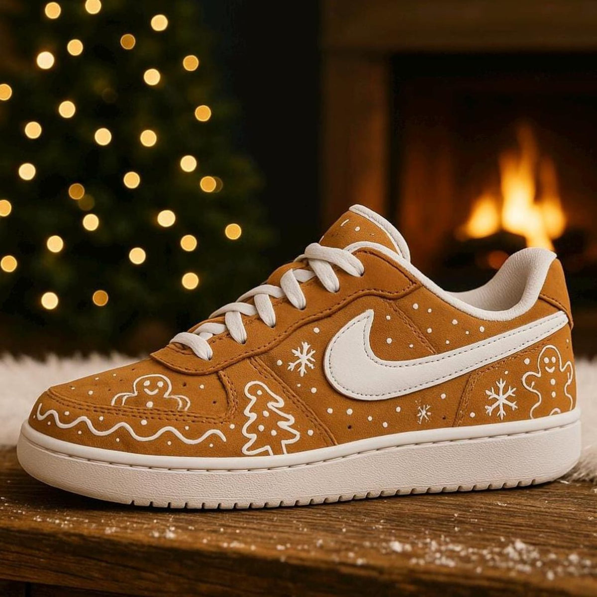 Hand Painted Christmas Gingerbread Nike Court Borough Low Recraft Shoes | Custom Holiday Gingerbread Sneakers | Unique Christmas Gift
