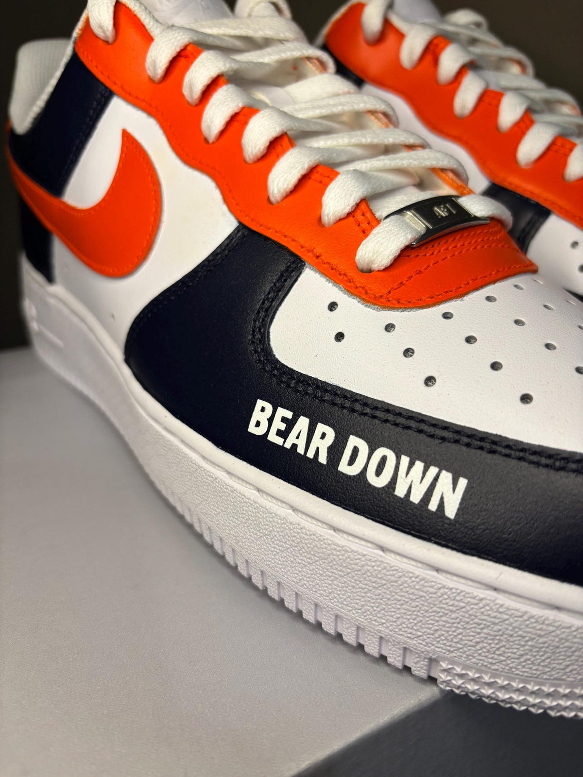 Custom Nike Air Force 1 Chicago Bears “Bear Down” Shoes Orange Navy