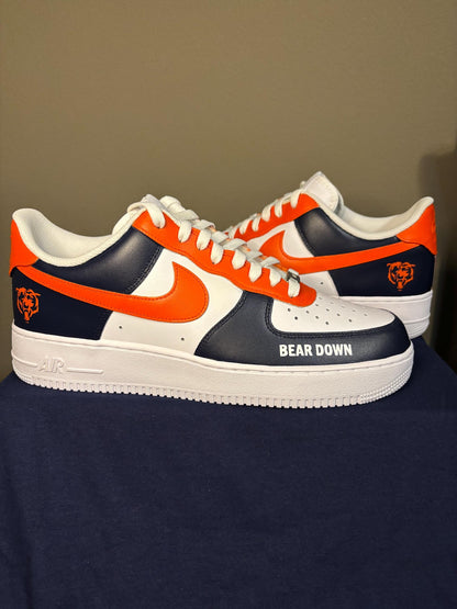 Custom Nike Air Force 1 Chicago Bears “Bear Down” Shoes Orange Navy
