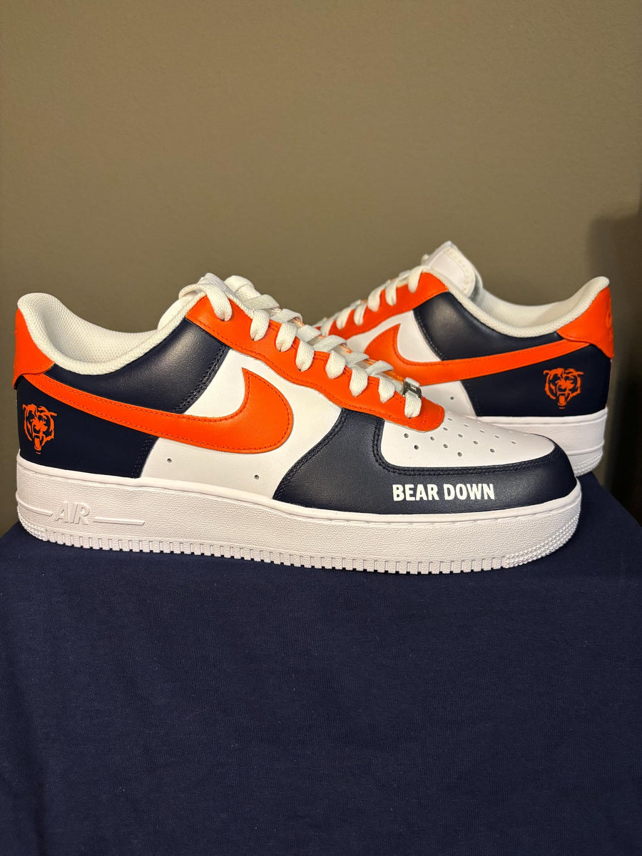 Custom Nike Air Force 1 Chicago Bears “Bear Down” Shoes Orange Navy
