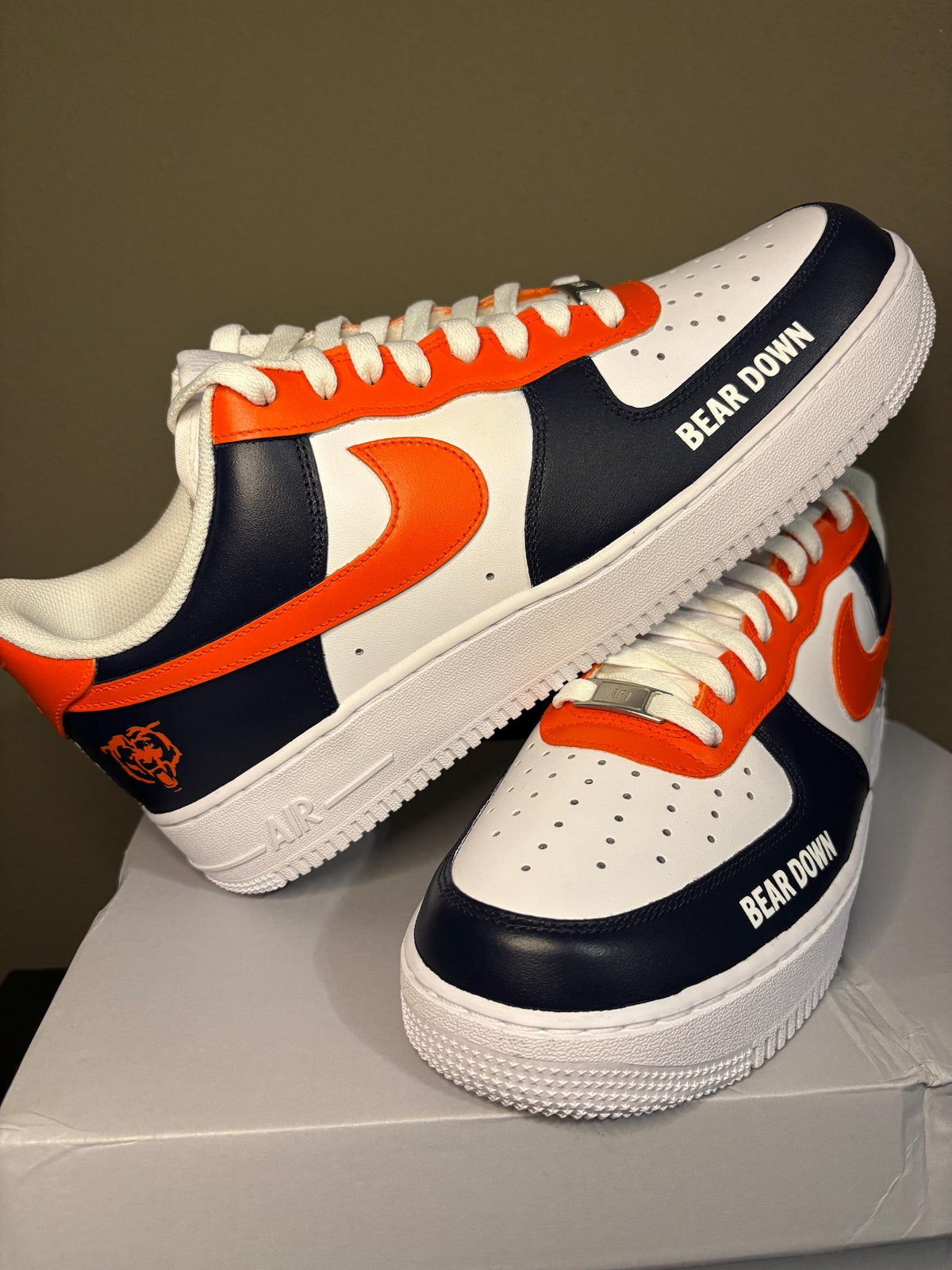 Custom Nike Air Force 1 Chicago Bears “Bear Down” Shoes Orange Navy