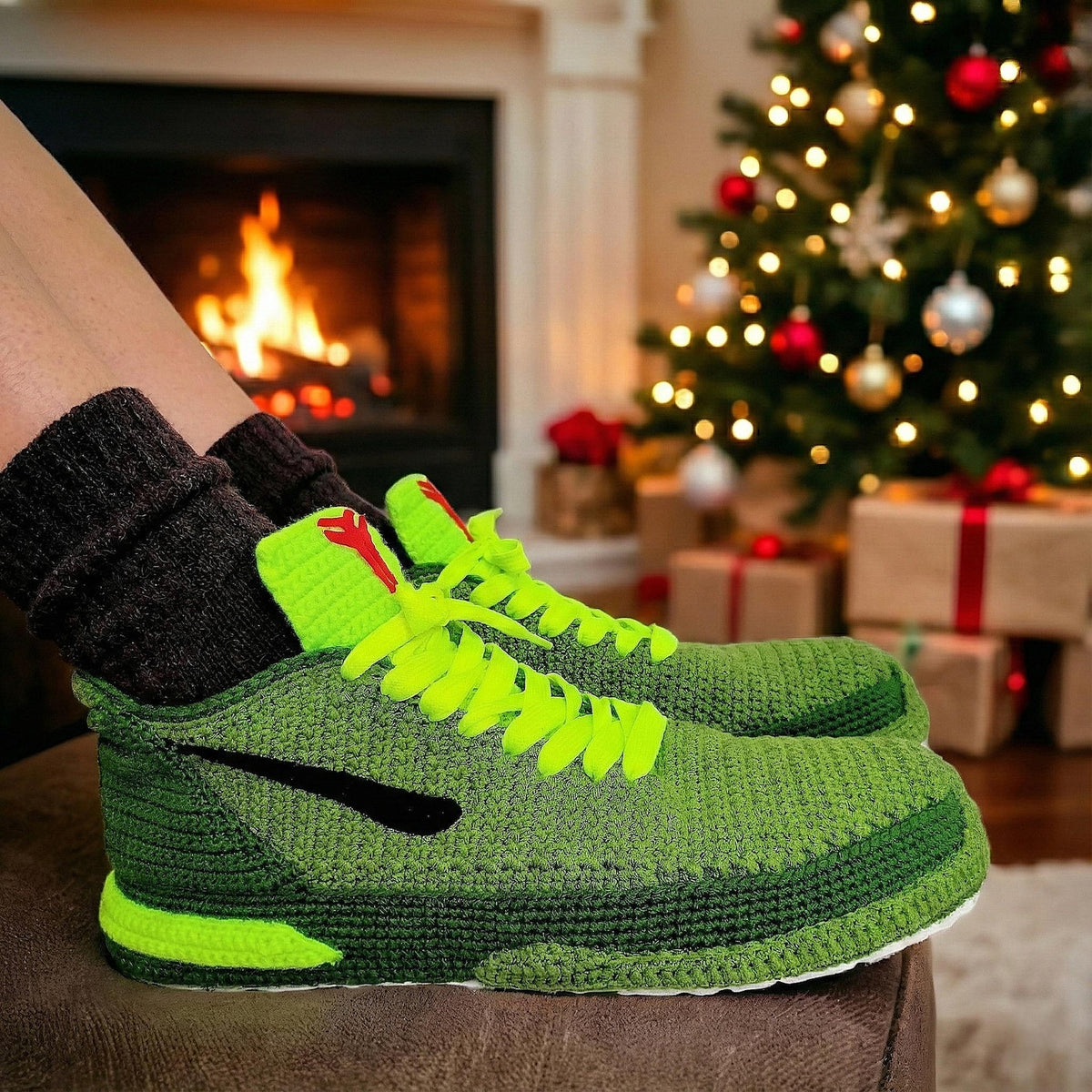 Kobe Green Christmas Sneakers - Custom Mamba Style Retro Basketball Shoes - Holiday Gift for Sneakerheads - Urban 24 Outfit - Plush Sneakers