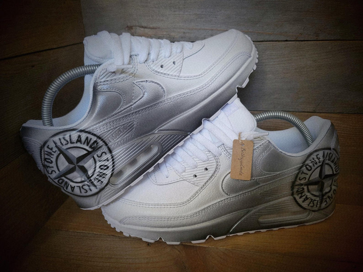 Custom Painted Air Max 90/Sneakers/Shoes/Kicks/Premium/Personalised/S Island (Black/Grey Edition)